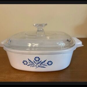 Rare 3 Piece Vtg Corning Ware Blue Cornflower 2 Liter Dish & 2 Lids